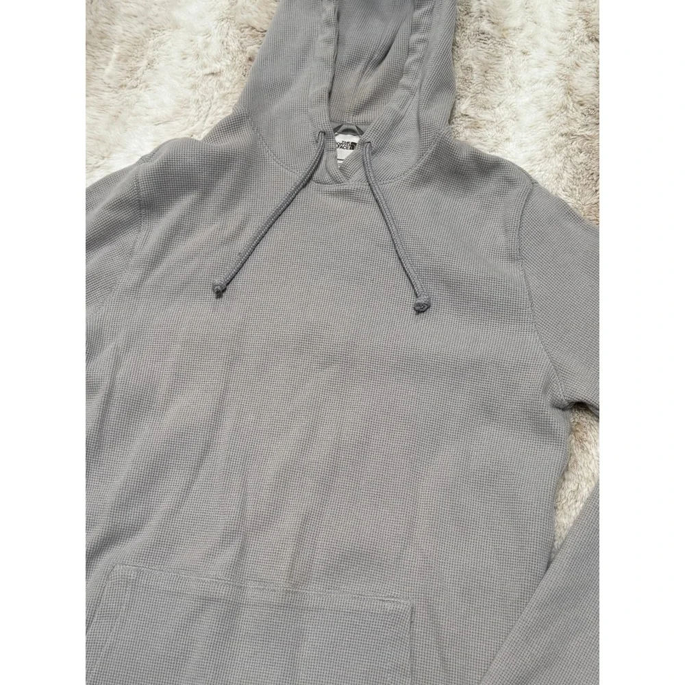 The North Face Waffle Knit Hoodie Mens M Gray Good Thermal Pullover 21x28